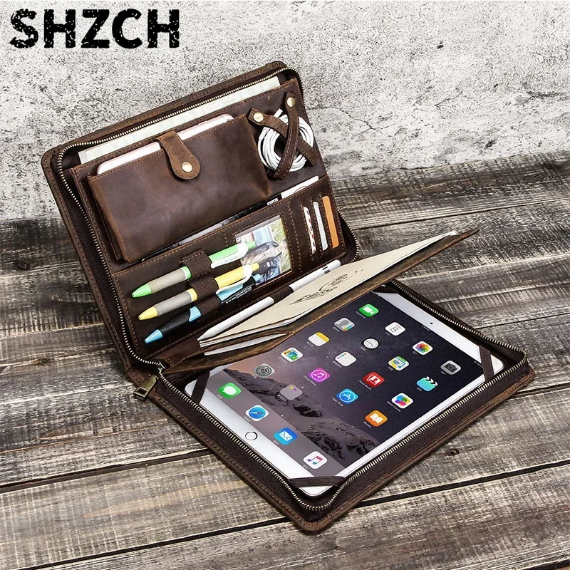 Tablet Tech Accessories - レザータブレット収納バッグ Apple iPad用 ジッパー付き ペンスロット データケーブル