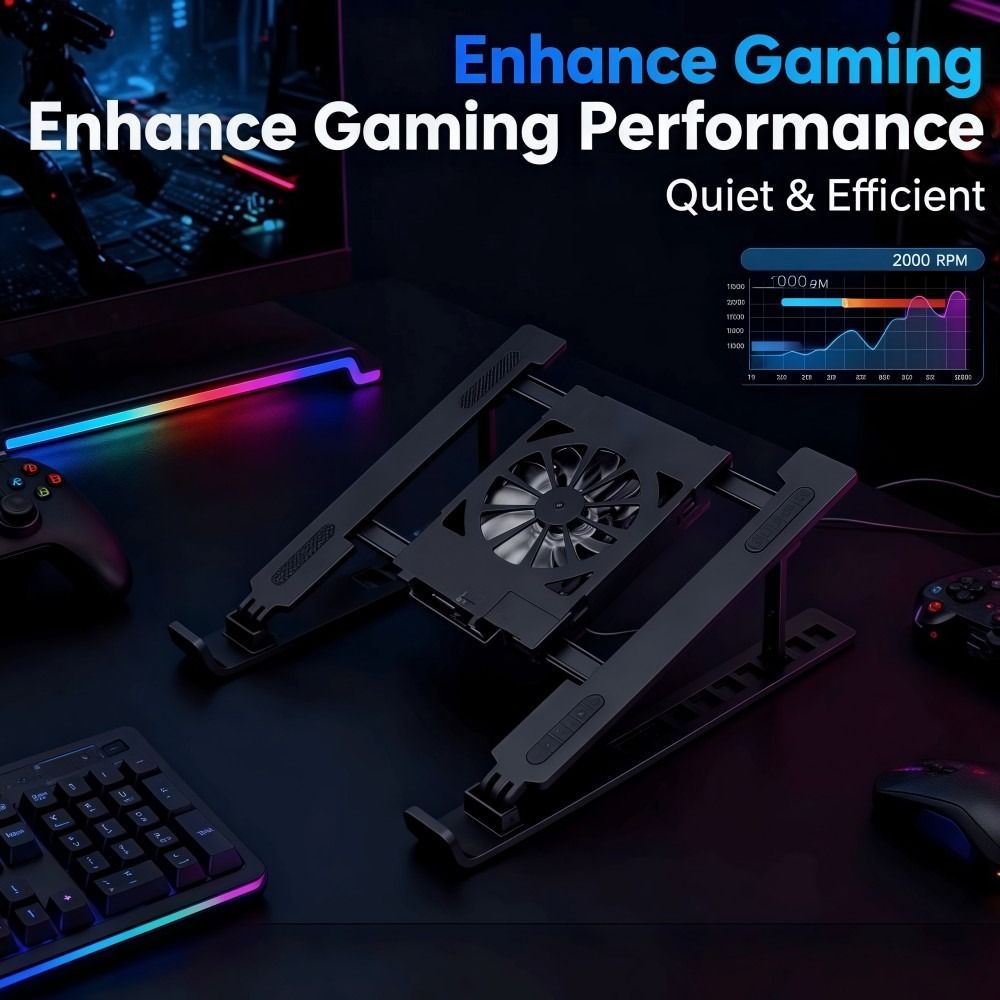 Cooling Stand Tablet - ユニバーサルノートパソコン冷却スタンド ファン付き調節可能 ノートパソコンリフトスタンド マルチ高さ調整可能 折りたたみ式タブレットPC吊り下げホルダー