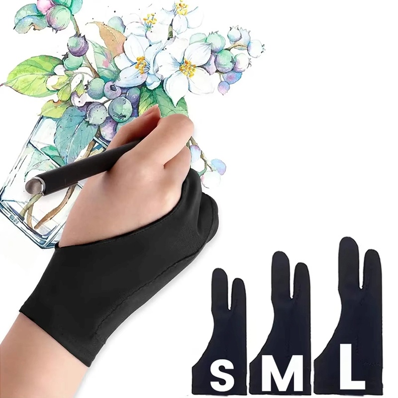 Drawing Glove Artist - S/M/Lサイズの2本指用描画グローブ。タッチ操作を妨げず、汚れを防ぎます。タブレット、デジタルボード、タッチスクリーン、油絵、学校の美術用品に最適。