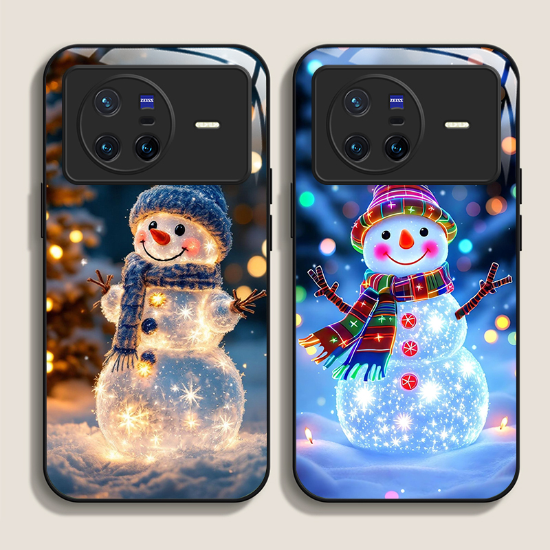 キュートな冬のクリスマス雪だるま柄強化ガラス製スマホケース  - Oppo Reno 12 のレビューと価格