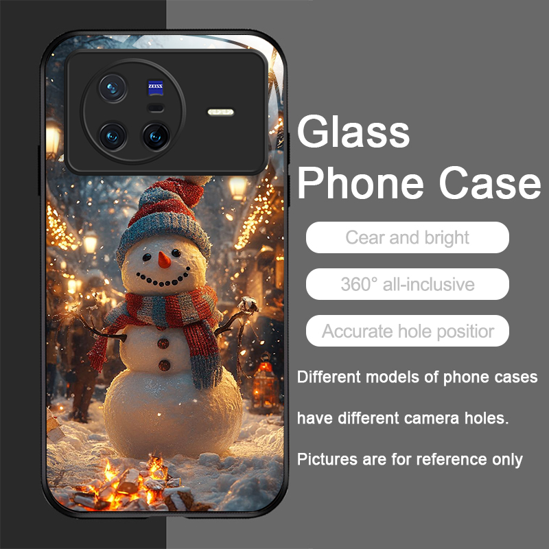 キュートな冬のクリスマス雪だるま柄強化ガラス製スマホケース  - Oppo Reno 12 のレビューと価格