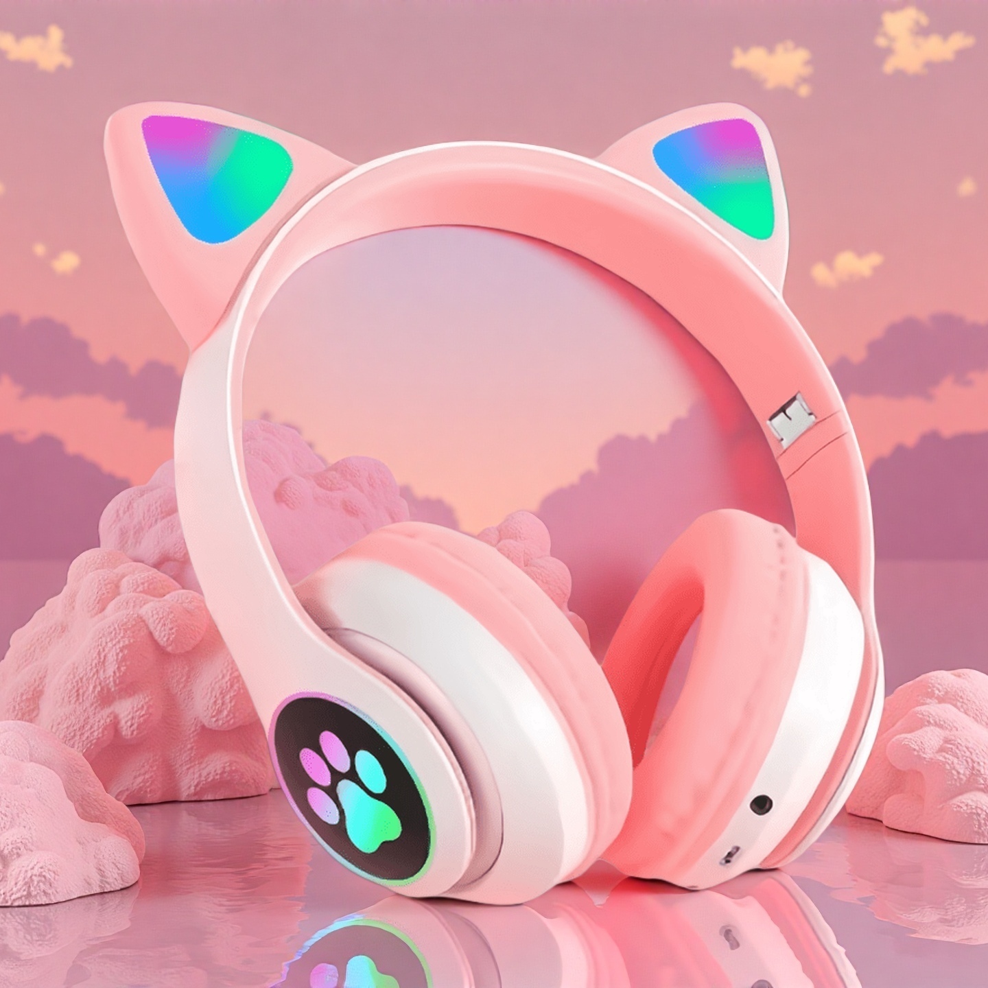 新型フラッシュライト付きキュートな猫耳ワイヤレスヘッドホン、 - Wired Earphone Lightning のレビューと価格